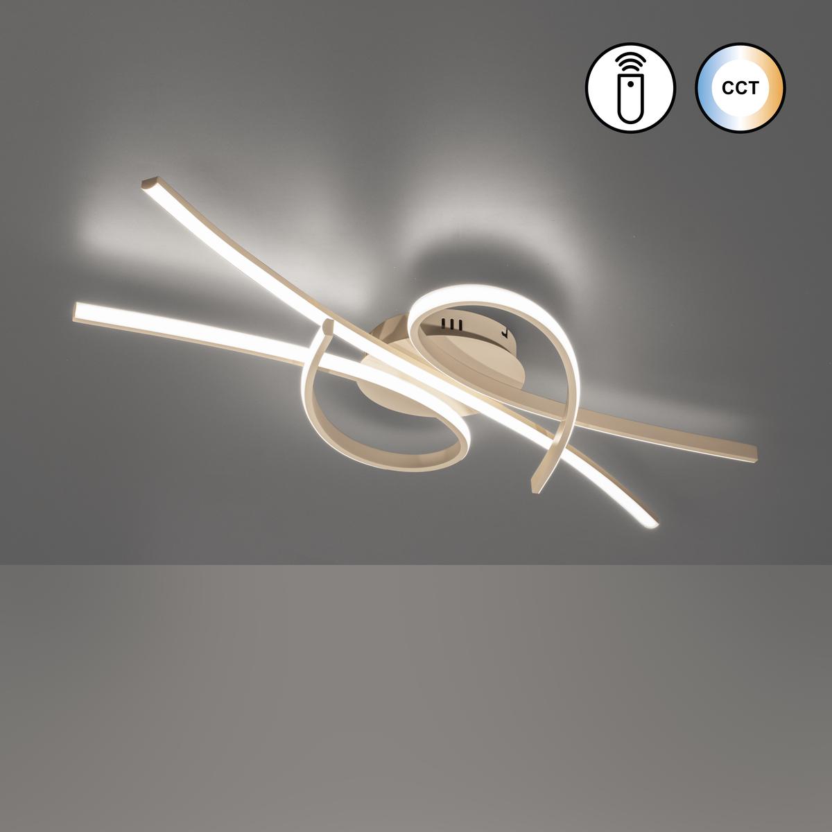 Wohnzimmerbeleuchtung, Esszimmerbeleuchtung, Restaurantbeleuchtung, Schlafzimmerbeleuchtung, Cafébeleuchtung, Flurbeleuchtung, LED Deckenleuchte, Sandfarbe, Dimmer, CCT, Fernbedienung, 100 cm x 44 cm