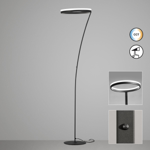 Éclairage de bureau, éclairage de chambre, éclairage de lecture, éclairage de chambre d'hôtel, lampadaire LED, noir, variateur tactile, CCT, métal, hauteur 177 cm