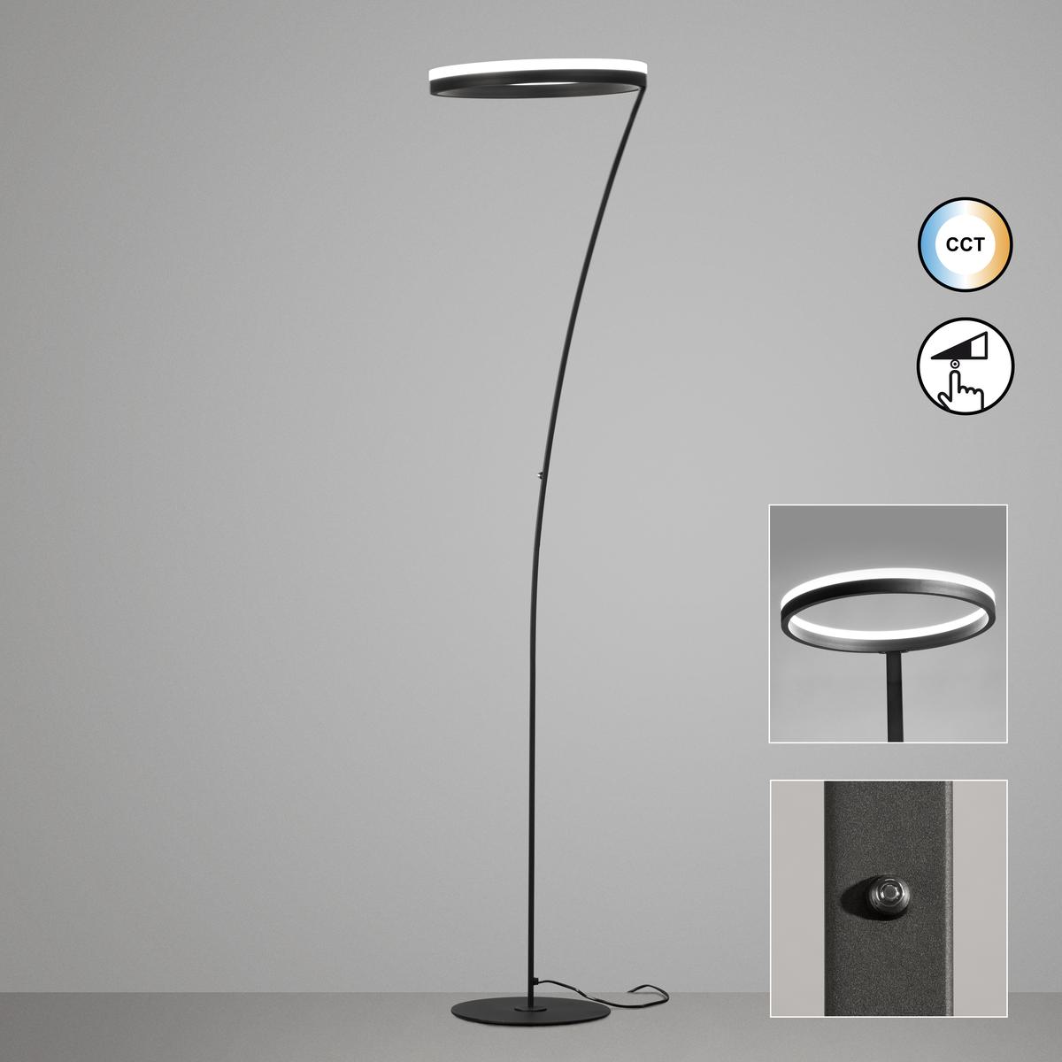 Éclairage de bureau, éclairage de chambre, éclairage de lecture, éclairage de chambre d'hôtel, lampadaire LED, noir, variateur tactile, CCT, métal, hauteur 177 cm
