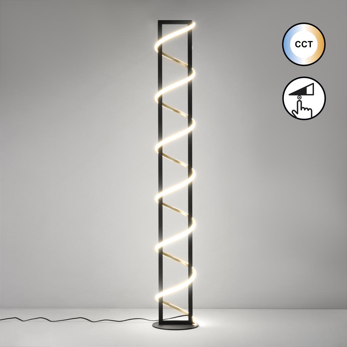 Éclairage du salon, éclairage de la chambre à coucher, éclairage de la chambre d'hôtel, éclairage du salon, lampadaire LED, spirale, noir, CCT, variateur, hauteur 145 cm