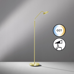 Bürobeleuchtung, Schlafzimmerbeleuchtung, Wohnzimmerbeleuchtung, Suitenbeleuchtung, Hotelzimmerbeleuchtung, LED Stehleuchte, Messing, CCT, Tastdimmer, 135 cm Höhe
