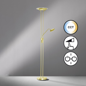 Schlafzimmerbeleuchtung, Wohnzimmerbeleuchtung, Flurbeleuchtung, Hotelzimmerbeleuchtung, Lesebeleuchtung, LED Stehleuchte, Messing, CCT, Tastdimmer, Leselicht, 180 cm Höhe