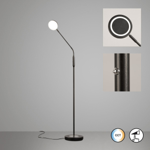 Praxisbeleuchtung, Bürobeleuchtung, Schlafzimmerbeleuchtung, Wohnzimmerbeleuchtung, Hotelzimmerbeleuchtung, LED Stehleuchte, Metall, Schwarz, CCT, Tastdimmer, 138 cm Höhe