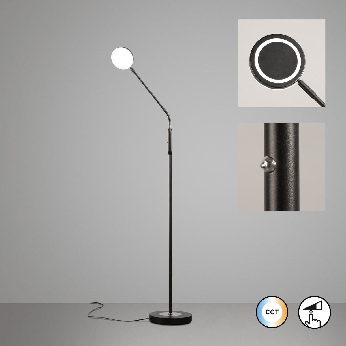 Praxisbeleuchtung, Bürobeleuchtung, Schlafzimmerbeleuchtung, Wohnzimmerbeleuchtung, Hotelzimmerbeleuchtung, LED Stehleuchte, Metall, Schwarz, CCT, Tastdimmer, 138 cm Höhe