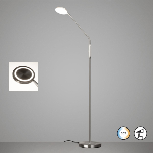 Bürobeleuchtung, Home-Officebeleuchtung, Schlafzimmerbeleuchtung, Wohnzimmerbeleuchtung, Hotelzimmerbeleuchtung, LED Stehleuchte, Nickel, CCT, Tastdimmer, 138 cm Höhe
