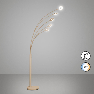 Bürobeleuchtung, Praxisbeleuchtung, Wohnzimmerbeleuchtung, Schlafzimmerbeleuchtung, Hotelzimmerbeleuchtung, LED Stehleuchte, Sand, 5 Strahler, CCT, Tastdimmer, 225 cm Höhe