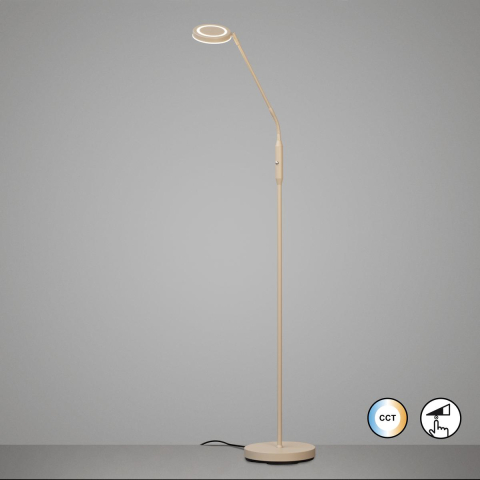 Éclairage de cabinet, éclairage de bureau, éclairage de chambre à coucher, éclairage de salon, éclairage de chambre d'hôtel, lampadaire LED, métal, couleur sable, CCT, variateur tactile, hauteur 138 cm