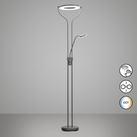 Éclairage de cabinet, éclairage de bureau, éclairage de bureau à domicile, éclairage de salon, éclairage de chambre à coucher, éclairage de lecture, éclairage de chambre d'hôtel, lampadaire LED, gris, projecteur, lampe de lecture, variateur à capteur, CCT, interrupteur, hauteur 180 cm