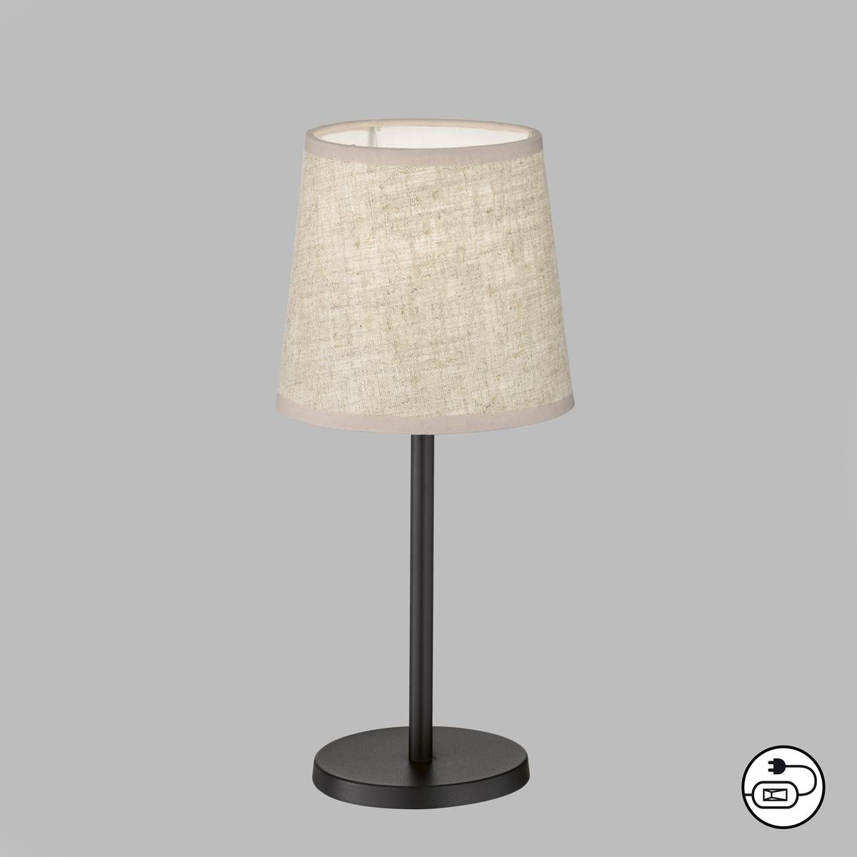 Nachttischbeleuchtung, Schlafzimmerbeleuchtung, Wohnzimmerbeleuchtung, Dekobeleuchtung, Hotelzimmerbeleuchtung, Loungebeleuchtung, Tischleuchte, Metall, Stoffschirm, Schwarz, Beige, Schnurschalter, 30 cm Höhe