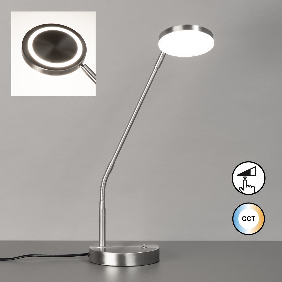 Schreibtischbeleuchtung, Bürobeleuchtung, Home-Officebeleuchtung, Wohnzimmerbeleuchtung, Schlafzimmerbeleuchtung, Lesebeleuchtung, LED Tischleuchte, Nickel, Farbwechsler, Dimmer, 48 cm Höhe, Hotelbeleuchtung