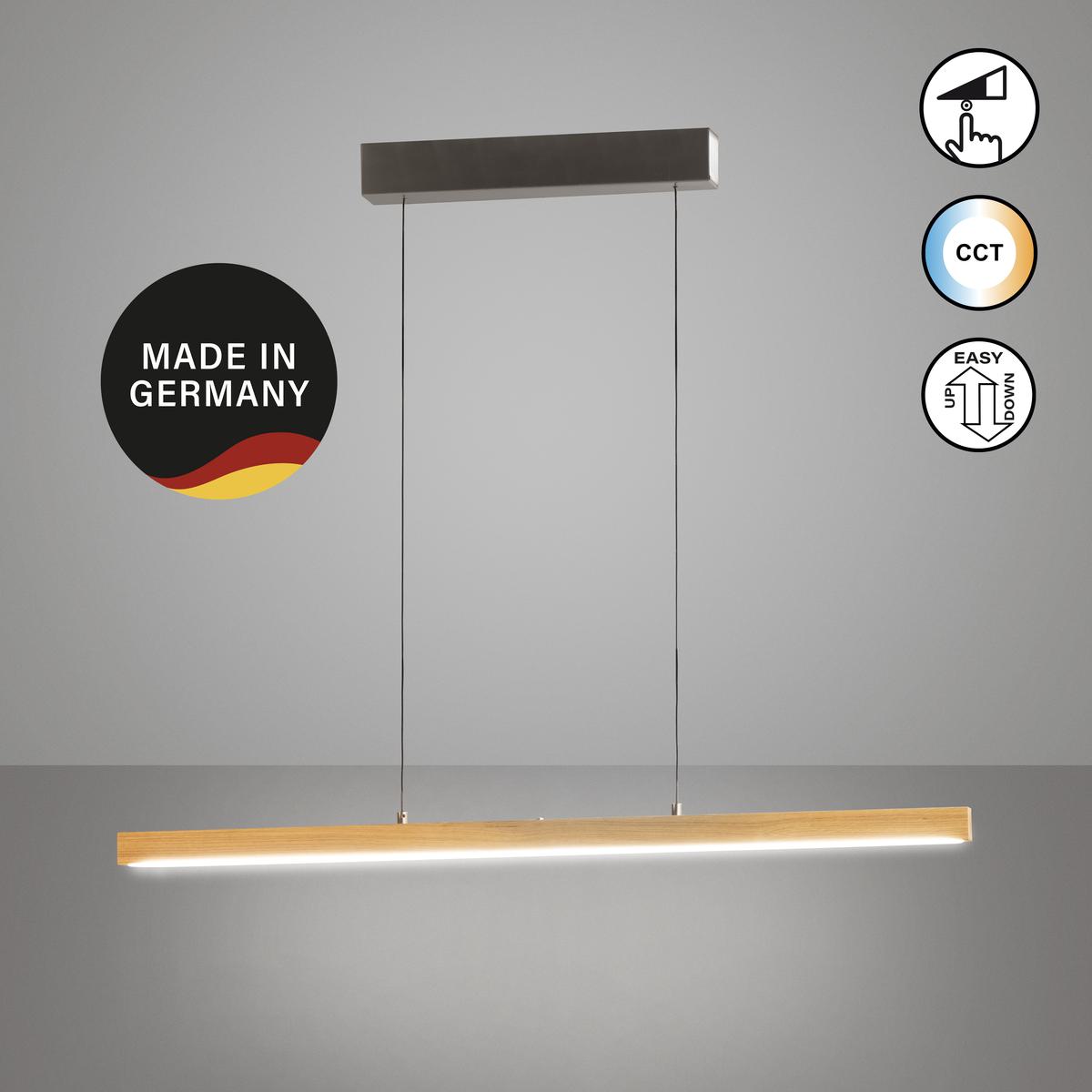 Bürobeleuchtung, Küchenbeleuchtung, Esszimmerbeleuchtung, Wohnzimmerbeleuchtung, LED Pendelleuchte, Holz, Höhenverstellbar, CCT, Dimmer, 105 cm Länge