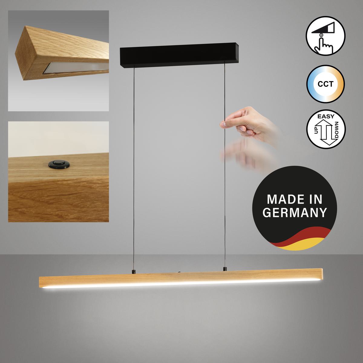 Bürobeleuchtung, Arbeitsplatzbeleuchtung, Esszimmerbeleuchtung, Küchenbeleuchtung, Wohnzimmerbeleuchtung, LED Pendelleuchte, Holz, Schwarz, Höhenverstellbar, CCT, Dimmer, 105 cm Länge