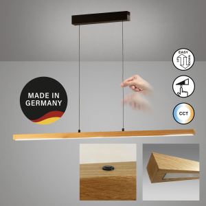 Bürobeleuchtung, Home-Officebeleuchtung, Küchenbeleuchtung, Esszimmerbeleuchtung, Praxisbeleuchtung, LED Pendelleuchte, Holz, Schwarz, Höhenverstellbar, CCT, Dimmer, 141 cm Länge