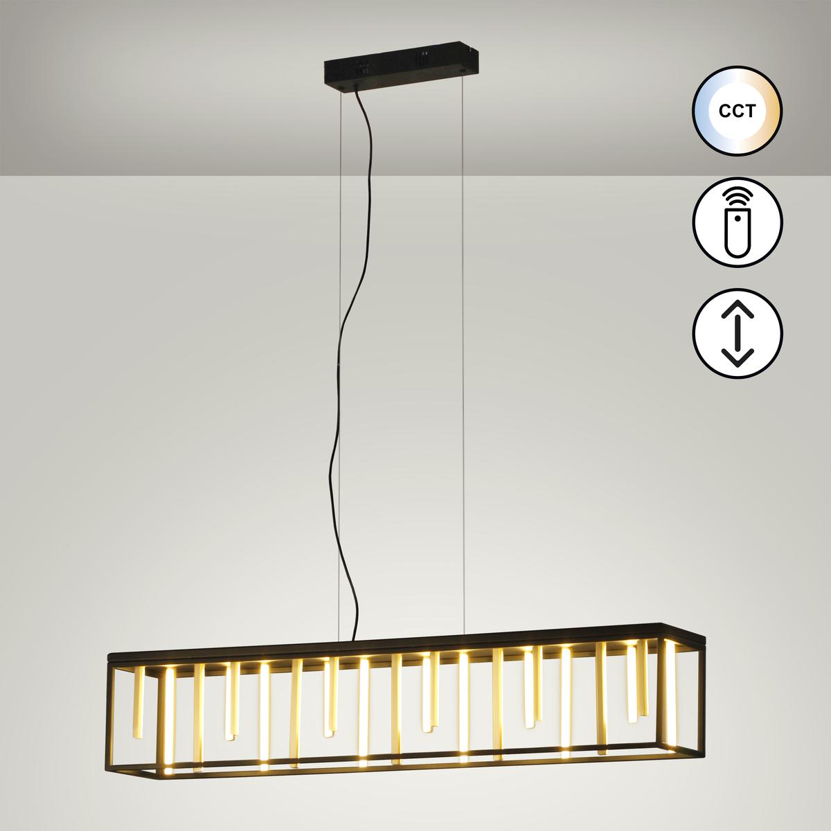 Küchenbeleuchtung, Esszimmerbeleuchtung, Wohnzimmerbeleuchtung, Restaurantbeleuchtung, LED Pendelleuchte, CCT, Fernbedienung, Schwarz, Dimmbar, 110 cm Länge