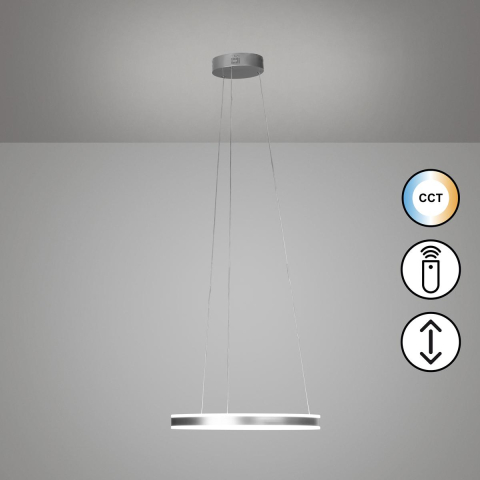 Éclairage de la salle à manger, éclairage de la cuisine, éclairage de la restauration, lampe LED suspendue, nickel, variateur de lumière, changement de couleur, télécommande, 50 cm Ø, éclairage de bureau, éclairage de l'hôtel, éclairage de la réception