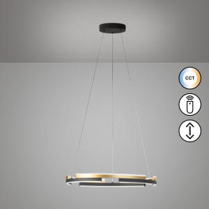Esszimmerbeleuchtung, Wohnzimmerbeleuchtung, Küchenbeleuchtung, Bürobeleuchtung, Hotelbeleuchtung, Restaurantbeleuchtung, Kanzleibeleuchtung, LED Pendelleuchte, CCT, Dimmbar, Schwarz, Gold, Fernbedienung, 60 cm Ø