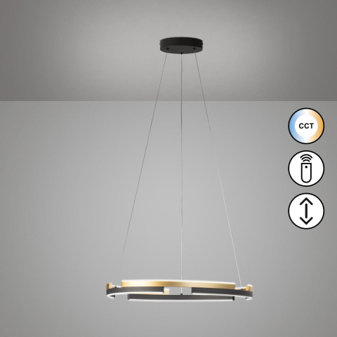 Esszimmerbeleuchtung, Wohnzimmerbeleuchtung, Küchenbeleuchtung, Bürobeleuchtung, Hotelbeleuchtung, Restaurantbeleuchtung, Kanzleibeleuchtung, LED Pendelleuchte, CCT, Dimmbar, Schwarz, Gold, Fernbedienung, 60 cm Ø