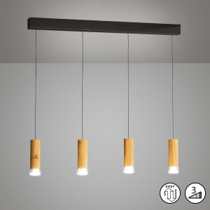 Éclairage de salle à manger, éclairage de restaurant, suspension LED, métal, chêne, variateur d'intensité, 100 cm x 7 cm, éclairage de réception, éclairage de cuisine, éclairage de salon