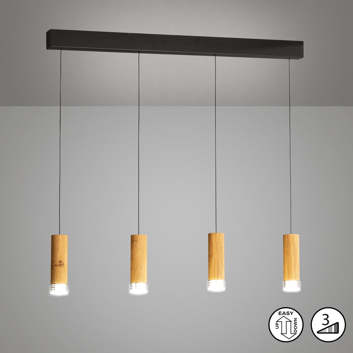 Éclairage de salle à manger, éclairage de restaurant, suspension LED, métal, chêne, variateur d'intensité, 100 cm x 7 cm, éclairage de réception, éclairage de cuisine, éclairage de salon