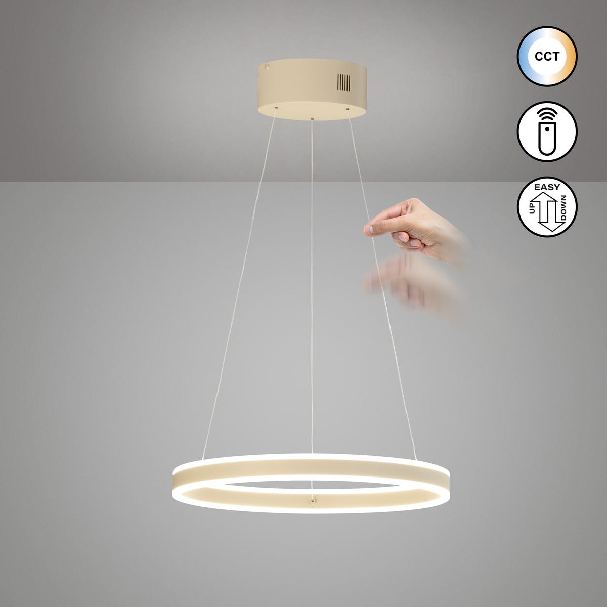 Esszimmerbeleuchtung, Küchenbeleuchtung, Restauratnbeleuchtung, LED Pendelleuchte, Sand, Höhe verstellbar, Dimmbar, CCT, Fernbedienung, 50 cm Ø, Bürobeleuchtung, Hotelbeleuchtung, Empfangsbeleuchtung