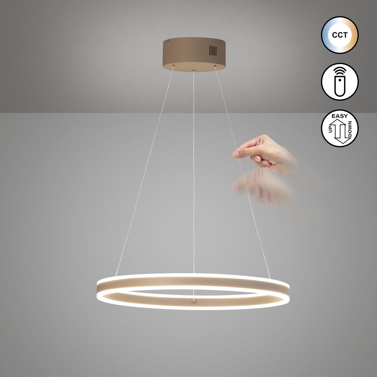 Esszimmerbeleuchtung, Küchenbeleuchtung, Restaurantbeleuchtung, Bürobeleuchtung, Hotelbeleuchtung, Empfangsbeleuchtung, LED Pendelleuchte, Greige, Höhe verstellbar, Dimmbar, CCT, Fernbedienung, 60 cm Ø