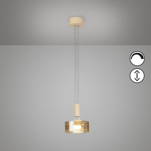 LED Pendelleuchte, Glasschirm, Amber, Sandfarbe, Höhe verstellbar, 19 cm Ø