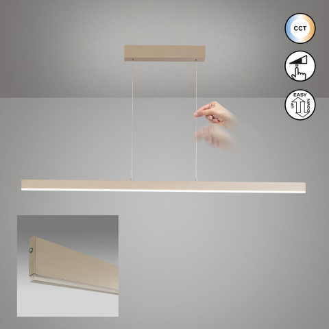 LED Pendelleuchte, Sandfarbe, Höhe verstellbar, Dimmer, CCT, 115 cm x 6 cm