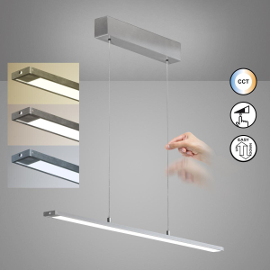 LED Pendelleuchte, Aluminium, Höhe verstellbar, Dimmer, CCT, 90 cm x 6 cm