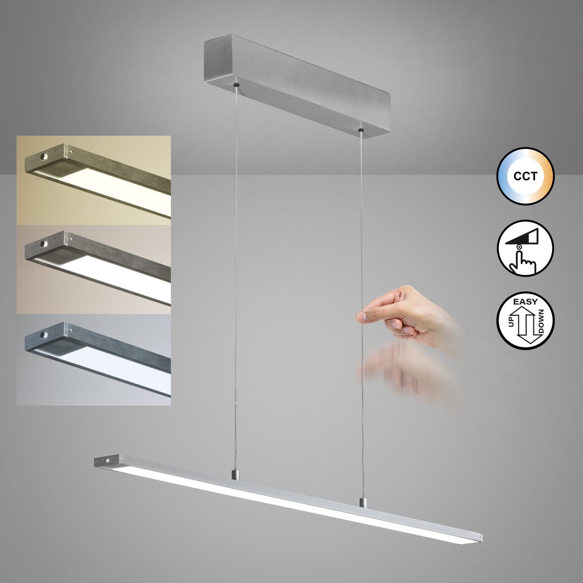 LED Pendelleuchte, Aluminium, Höhe verstellbar, Dimmer, CCT, 90 cm x 6 cm