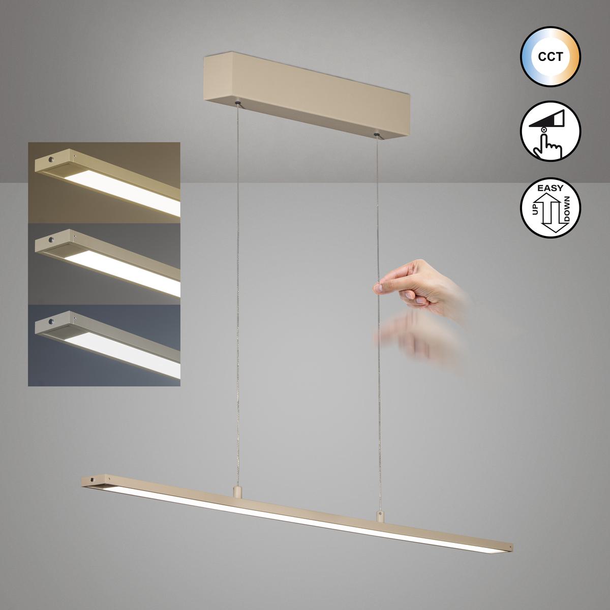 LED Pendelleuchte, Sand, Höhe verstellbar, Dimmer, CCT, 90 cm x 6 cm