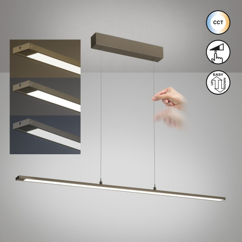 LED Pendelleuchte, Dark-Greige, Höhe verstellbar, Dimmer, CCT, 120 cm x 6 cm