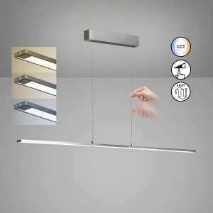 LED Pendelleuchte Aluminiumfarbig, Höhe verstellbar, Dimmbar, CCT, 140 cm Länge