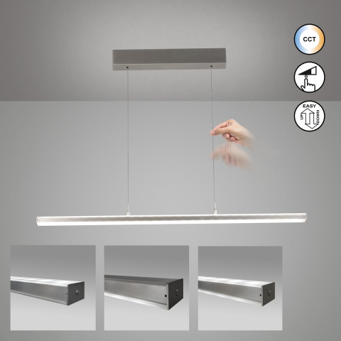 LED Pendelleuchte, Nickel, Metall, Höhe verstellbar, Tastdimmer, 115 cm x 7 cm