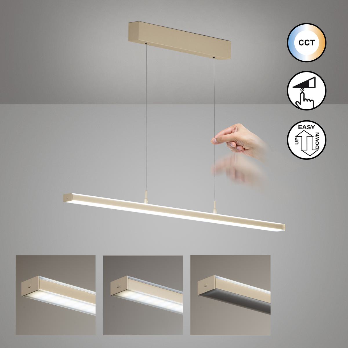 LED Pendelleuchte, Metall, Sand, Höhe verstellbar, CCT, Dimmbar, 115 cm x 7 cm