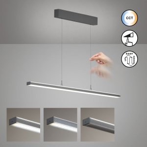 LED Pendelleuchte, Grau, Metall, Höhe verstellbar, Tastdimmer, 115 cm x 7 cm