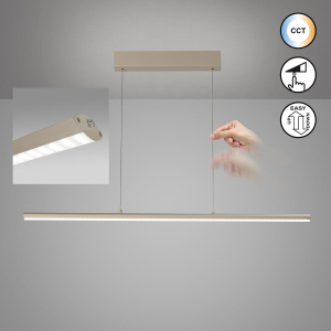 Bürobeleuchtung, Praxisbeleuchtung, Home-Officebeleuchtung, Esszimmerbeleuchtung, Küchenbeleuchtung, Wohnzimmerbeleuchtung, Restaurantbeleuchtung, LED Pendelleuchte, Sandfarbe, Höhe verstellbar, Dimmer, CCT, 113 cm x 7 cm