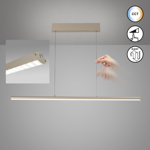 Bürobeleuchtung, Praxisbeleuchtung, Home-Officebeleuchtung, Esszimmerbeleuchtung, Küchenbeleuchtung, Wohnzimmerbeleuchtung, Restaurantbeleuchtung, LED Pendelleuchte, Sandfarbe, Höhe verstellbar, Dimmer, CCT, 113 cm x 7 cm