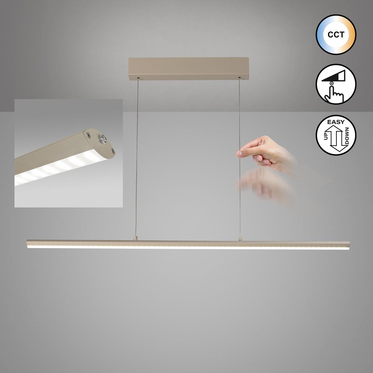 Bürobeleuchtung, Praxisbeleuchtung, Home-Officebeleuchtung, Esszimmerbeleuchtung, Küchenbeleuchtung, Wohnzimmerbeleuchtung, Restaurantbeleuchtung, LED Pendelleuchte, Sandfarbe, Höhe verstellbar, Dimmer, CCT, 113 cm x 7 cm