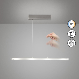 Bürobeleuchtung, Home-Officebeleuchtung, Wohnzimmerbeleuchtung, Restaurantbeleuchtung, Küchenbeleuchtung, LED Pendelleuchte, Nickel, CCT, Dimmer, Höhe verstellbar, Kabellift, 88 cm x 9 cm