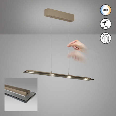 Éclairage de bureau, éclairage de salle à manger, éclairage de salon, éclairage de cuisine, éclairage de restaurant, éclairage de bureau à domicile, suspension LED, Greige, CCT, variateur, hauteur réglable, câble de levage, 88 cm x 9 cm