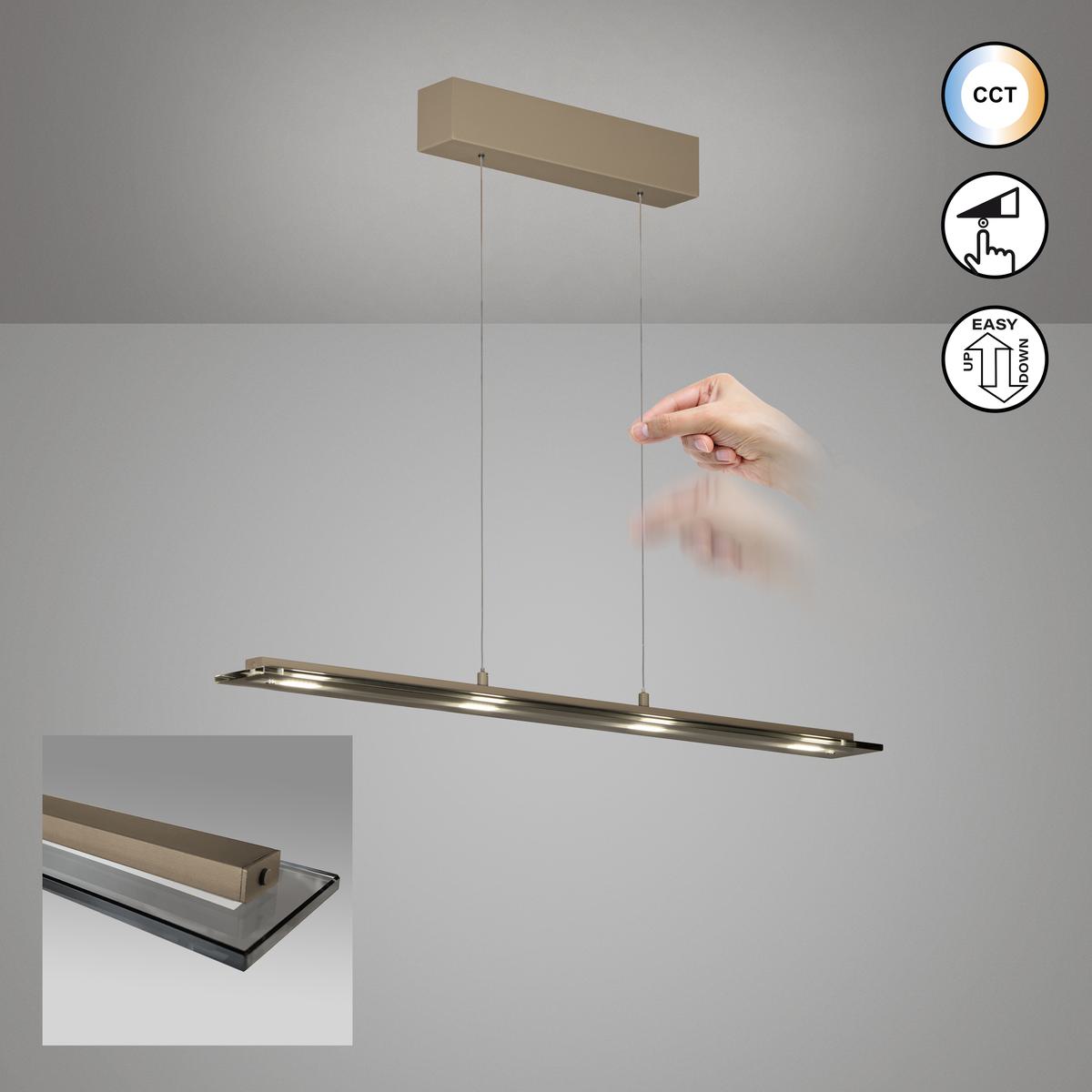 Bürobeleuchtung, Esszimmerbeleuchtung, Wohnzimmerbeleuchtung, Küchenbeleuchtung, Restaurantbeleuchtung, Home-Officebeleuchtung, LED Pendelleuchte, Greige, CCT, Dimmer, Höhe verstellbar, Kabellift, 88 cm x 9 cm