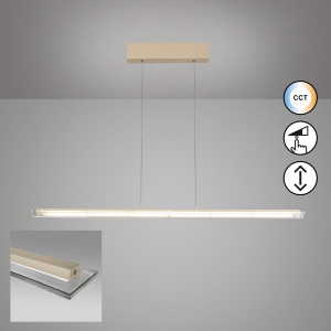 Bürobeleuchtung, Home-Officebeleuchtung, Aufenthaltsraumbeleuchtung, Restaurantbeleuchtung, Esszimmerbeleuchtung, Küchenbeleuchtung, Wohnzimmerbeleuchtung, LED Pendelleuchte, Sand, CCT, Dimmer, Höhe verstellbar, Kabellift, 115 cm x 9 cm