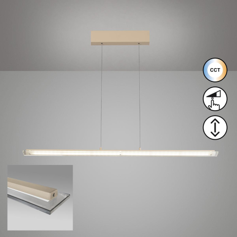 Bürobeleuchtung, Home-Officebeleuchtung, Aufenthaltsraumbeleuchtung, Restaurantbeleuchtung, Esszimmerbeleuchtung, Küchenbeleuchtung, Wohnzimmerbeleuchtung, LED Pendelleuchte, Sand, CCT, Dimmer, Höhe verstellbar, Kabellift, 115 cm x 9 cm