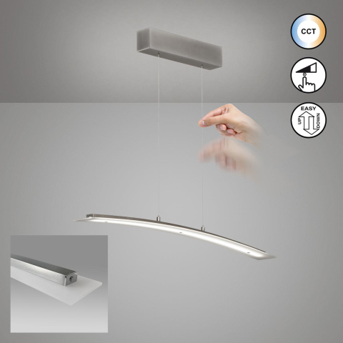 LED Pendelleuchte, Nickel, Metall, Dimmer, Höhe verstellbar, 90 cm x 9 cm