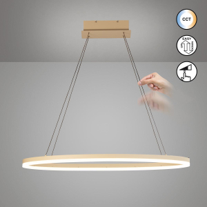 LED Pendelleuchte, Dimmbar, CCT, Sandfarbe, Höhe verstellbar, 50 cm Ø