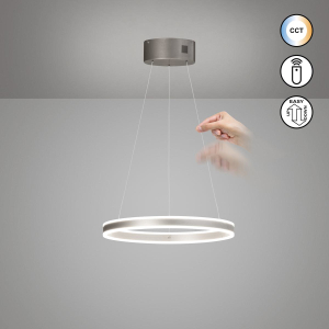 Bürobeleuchtung, Empfangsbeleuchtung, Praxisbeleuchtung, Küchenbeleuchtung, Esszimmerbeleuchtung, Wohnzimmerbeleuchtung, LED Pendelleuchte, Nickel, Höhe verstellbar, Dimmbar, CCT, Fernbedienung, 50 cm Ø