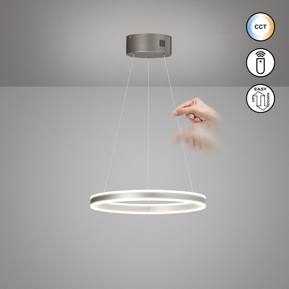 Bürobeleuchtung, Empfangsbeleuchtung, Praxisbeleuchtung, Küchenbeleuchtung, Esszimmerbeleuchtung, Wohnzimmerbeleuchtung, LED Pendelleuchte, Nickel, Höhe verstellbar, Dimmbar, CCT, Fernbedienung, 50 cm Ø