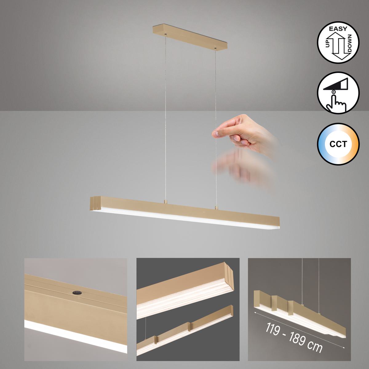 LED Pendelleuchte, Metall, Sand, Dimmbar, CCT, Ausziehbar, 119 cm x 13 cm