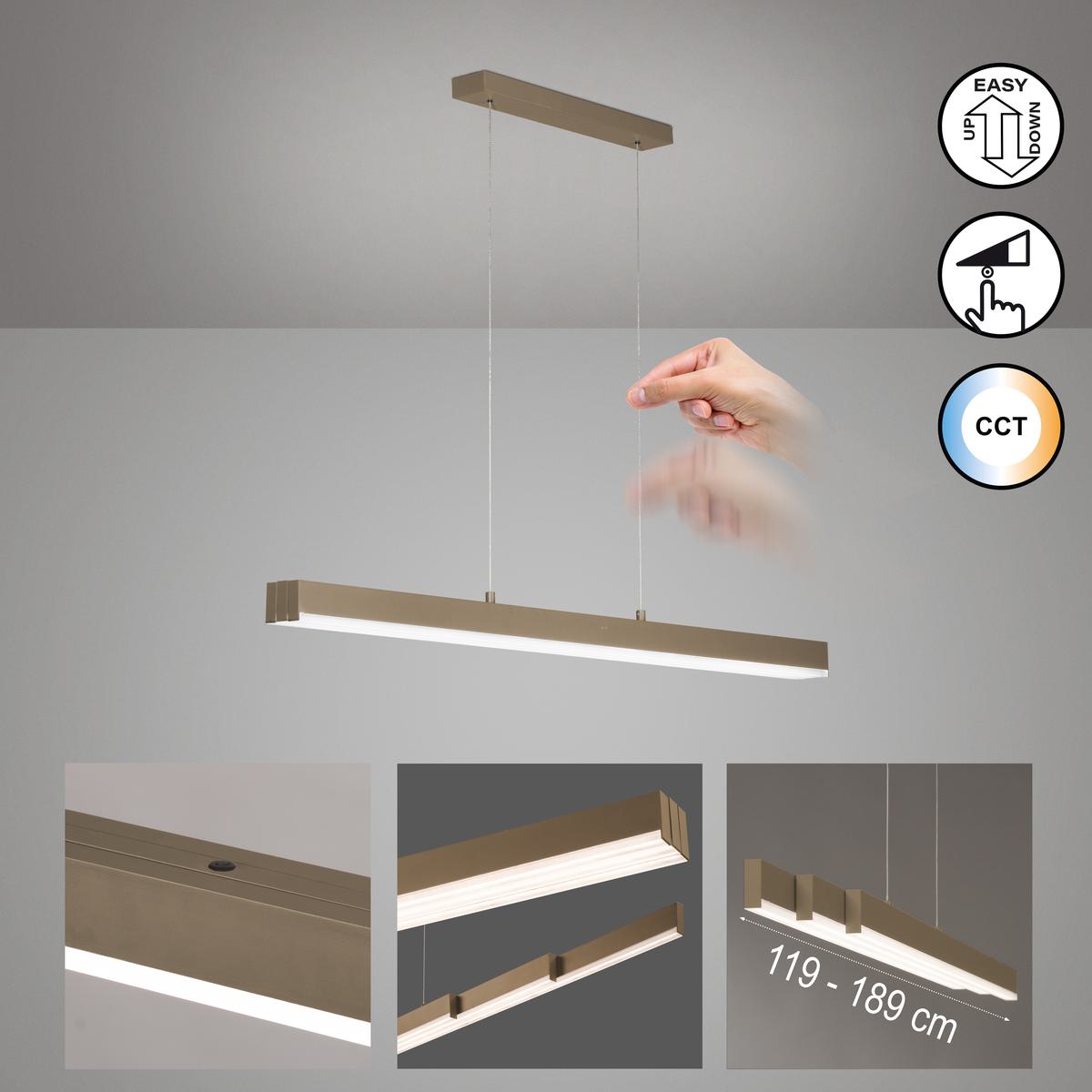 LED Pendelleuchte, Metall, Greige, Dimmbar, CCT, Ausziehbar, 119 cm x 13 cm