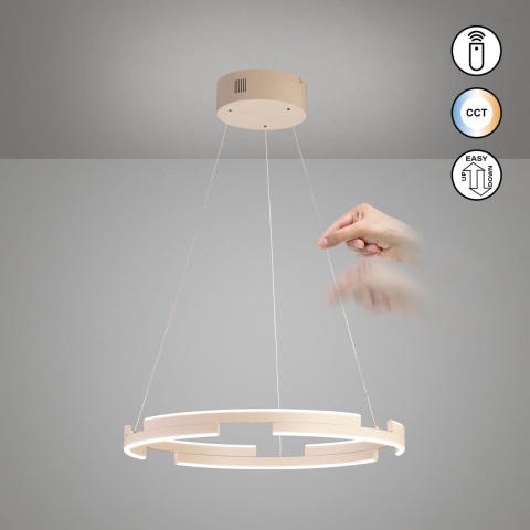 Bürobeleuchtung, Praxisbeleuchtung, Küchenbeleuchtung, Esszimmerbeleuchtung, Wohnzimmerbeleuchtung, Empfangsbeleuchtung, Restaurantbeleuchtung, LED Pendelleuchte, Sand, Kabellift, Höhe verstellbar, CCT, Dimmbar, Fernbedienung, 60 cm Ø